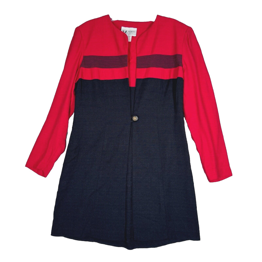 SL Fashions Blazer Womens 6 Petite Red Black Longline Top Business Office Casual